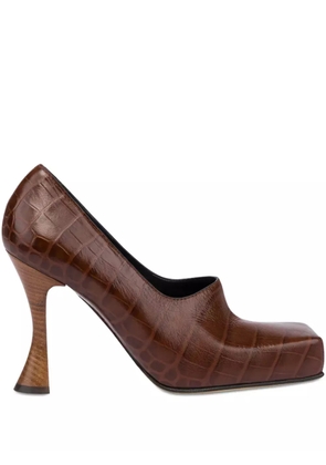 Moschino crocodile-embossed square-toe pumps - Brown