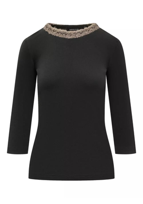 Fabiana Filippi three-quarter sleeve embellished neckline top - Black