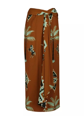 Johanna Ortiz wrap horses palms print midi draped skirt - Brown