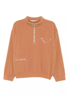 Joshua Sanders embroidered fleece zip-up sweatshirt - Brown