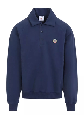 Casablanca polo-neck embroidered sweatshirt - Blue