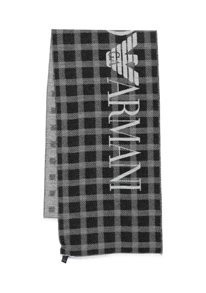 Emporio Armani check-pattern logo scarf - Black