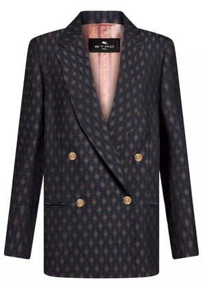 ETRO double-breasted wool jacquard jacket - Blue