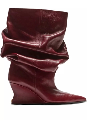 Balmain 75mm slouchy calfskin wedge ankle boots - Red