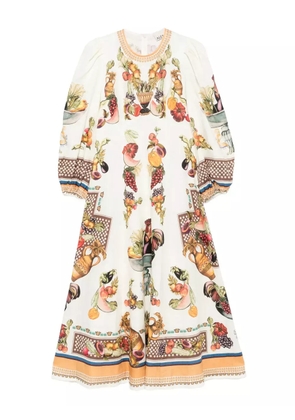 ALEMAIS Mercado fruit-print puff-sleeve midi dress - White