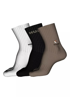HUGO bird-embroidered ribbed socks (pack of three) - Black