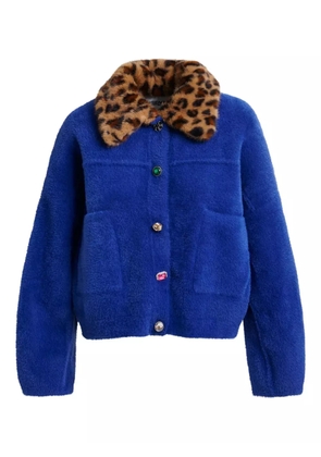 Essentiel Antwerp leopard-print collar embellished-button cardigan - Blue