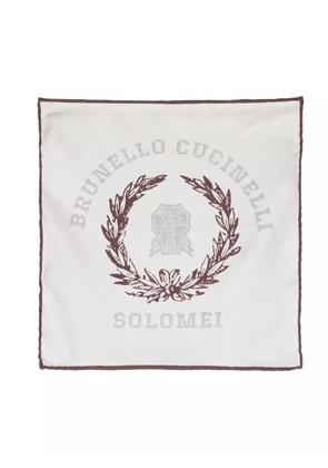 Brunello Cucinelli logo-print silk scarf - Neutrals