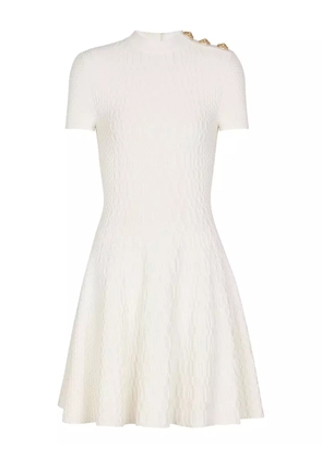 Balmain textured -knit flared mini dress - White