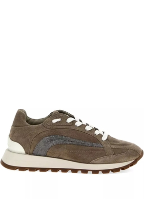Brunello Cucinelli Monili-embellished suede sneakers - Brown