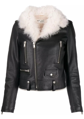 Saint Laurent shearling collar biker jacket - Black