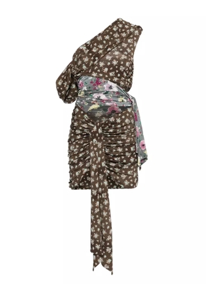 The Attico one-shoulder patchwork mini dress - Brown