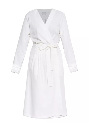 Hanro lace-trimmed wrap midi dress - White