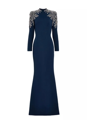 Jenny Packham embellished-shoulders mock-neck maxi dress - Blue
