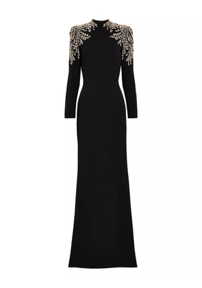 Jenny Packham embellished-shoulders mock-neck maxi dress - Black