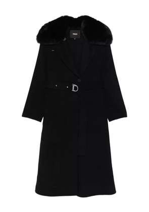 Maje faux-fur-collar belted coat - Black