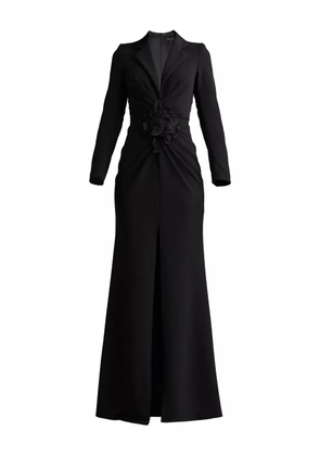 Tadashi Shoji flower-embellished V-neck gown - Black