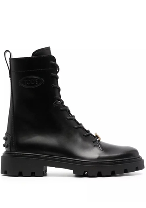 Tod's logo-plaque leather boots - Black