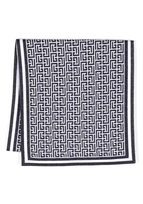Balmain monogram-pattern wool-blend scarf - Blue