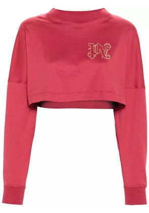 Palm Angels monogram-embroidered cropped T-shirt