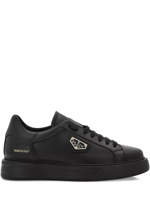 Philipp Plein logo-plaque leather trainers - Black