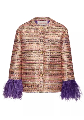 Valentino Garavani Tweed Party feather-trim jacket - Gold