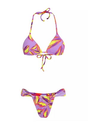 Brigitte leaf-print bikini set - Purple