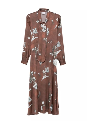 Caliban floral print tie-neck midi dress - Brown