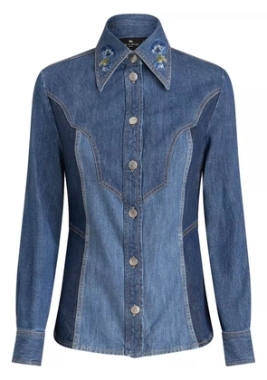 ETRO floral-embroidered denim shirt - Blue