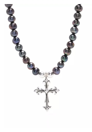 Emanuele Bicocchi Black pearl necklace with fleury cross