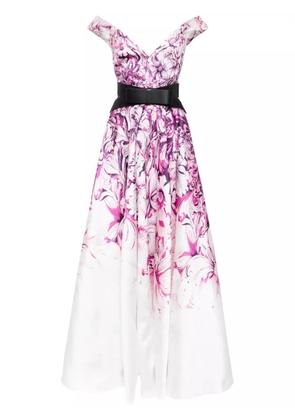 Saiid Kobeisy floral-print off-shoulder gown - White