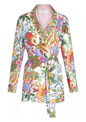 ETRO floral-print belted silk jacket - White