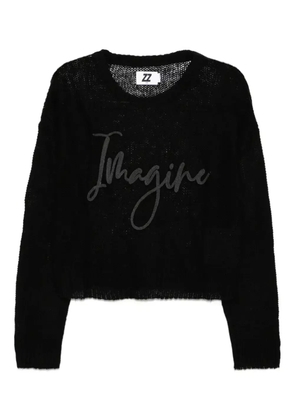 izzue embroidered-slogan semi-sheer jumper - Black