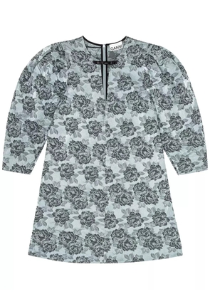 GANNI patterned-jacquard mini dress - Blue