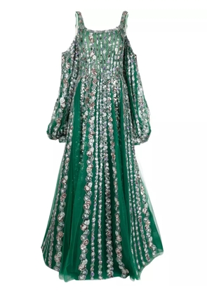 Saiid Kobeisy sequinned cold-shoulder tulle dress - Green