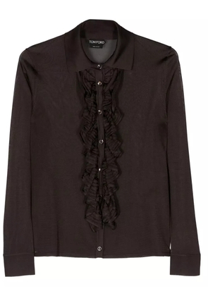 TOM FORD ruffled-trim semi-sheer shirt - Brown