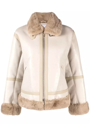 STAND STUDIO shearling-trim zip-fastening coat - Neutrals