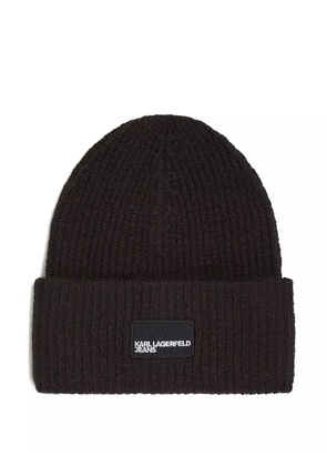 Karl Lagerfeld Jeans logo-patch ribbed beanie - Black