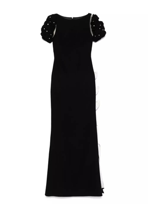 SILK LOVE & LACE embellished puff-sleeve dress - Black