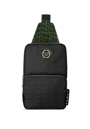 Philipp Plein monogram-pattern crocodile-effect crossbody bag - Black