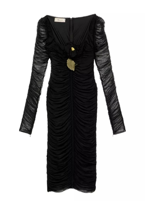 Blumarine flower-embellished gathered midi dress - Black