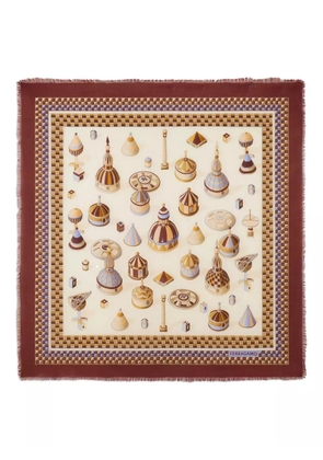 Ferragamo geometrical renaissance print-cashmere shawl - Neutrals