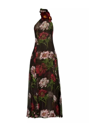 Oscar de la Renta floral-print one-shoulder maxi gown - Brown