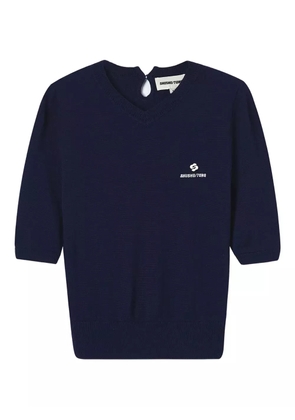 SHUSHU/TONG puff-sleeve logo-print top - Blue