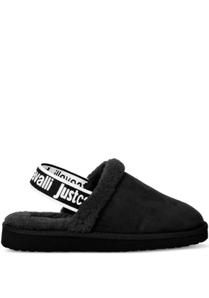 Just Cavalli logo-strap sheepskin slippers - Black