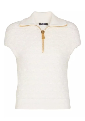 Balmain zip-neck short-sleeve top - White