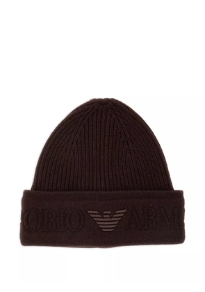 Emporio Armani logo-embroidered ribbed beanie hat - Brown