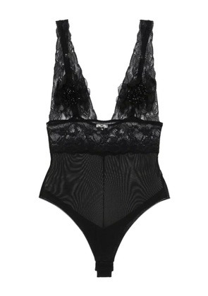 Elisabetta Franchi 3D-flowers tulle bodysuit - Black