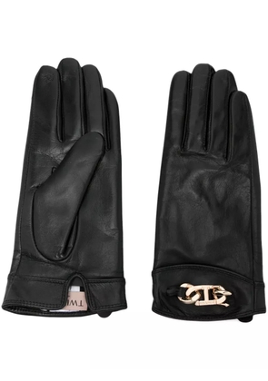 TWINSET Oval T leather gloves - Black