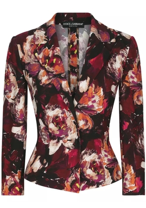 Dolce & Gabbana floral-print fitted-waistline blazer - Red